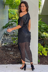 Black One Shoulder Sequin Dress