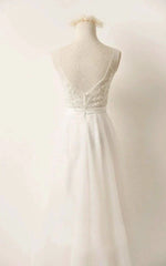 A Line Tulle Lace V Neck Wedding Dress With Sweep Train