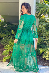 Hunter Green Lace Maxi Dress With Belt