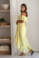 Yellow Off Shoulder Smocked Dress