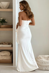 Ivory Maxi Dress With Ruffled Waist Detail