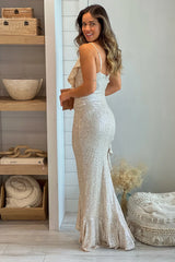 Champagne Sequin Ruffled Maxi Dress