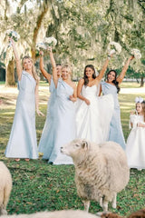 Elegant A Line Strapless Satin Wedding Dresses