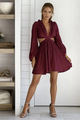 Burgundy Lace Up Back Mini Dress