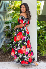 Black Printed High Low Dress