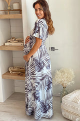 Black Printed Maternity Maxi Dress with Slit