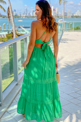 Green Crochet Waist Maxi Dress