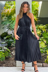 Black Pleated Midi Dress