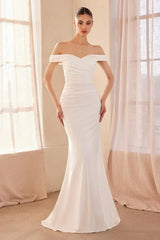 Tinsley Gown Stretch Off The Shoulder Dress Off White
