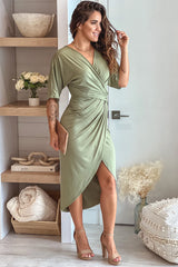 Olive Asymmetrical Ruched Dress