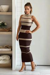 Chocolate Striped Mock Neck Sweater Dress
