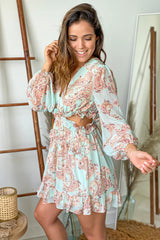 Mint Paisley Print Short Dress