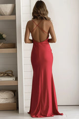 Red One Shoulder Maxi Dress With Ruffle Detail