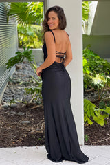 Black Slip Maxi Dress With Criss Cross Back