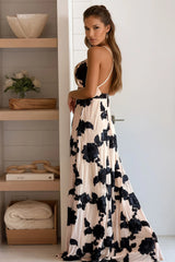 Black and Nude Floral Patterned Maxi Dress