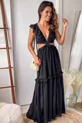 Black Maxi Dress With Cut Out And Lace Up Back