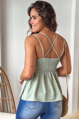Sage Lace Top with Criss Cross Back