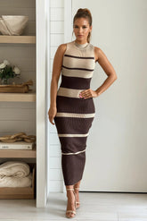 Chocolate Striped Mock Neck Sweater Dress