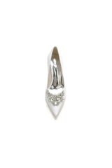 Satin Pointed Toe Slip on Chunky Heels With Rhinestone