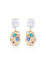 Rainbow Crystal Nugget Pearl Earrings