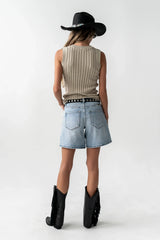 Lina Pointelle Knit Tank in Beige