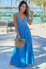Blue Crochet Waist Maxi Dress
