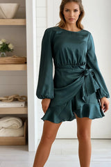 Hunter Green Wrap Satin Mini Dress