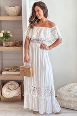 Off White Maxi Dress With Lace Trim