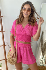 Pink Smoked Top and Shorts Set