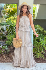 Taupe Printed Halter Neck Maxi Dress