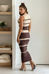 Chocolate Striped Mock Neck Sweater Dress