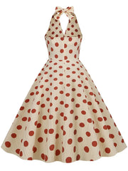 Polka Dots Halter Audrey Hepburn Style 1950S Vintage Dress With Bow Backless