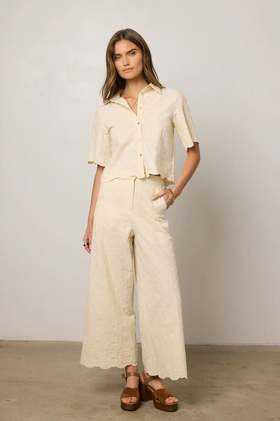 Perrie Floral Wide Leg Pants in Cream FINAL SALE