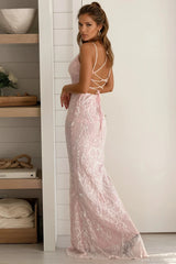 Light Pink Sequin Mermaid Maxi Dress