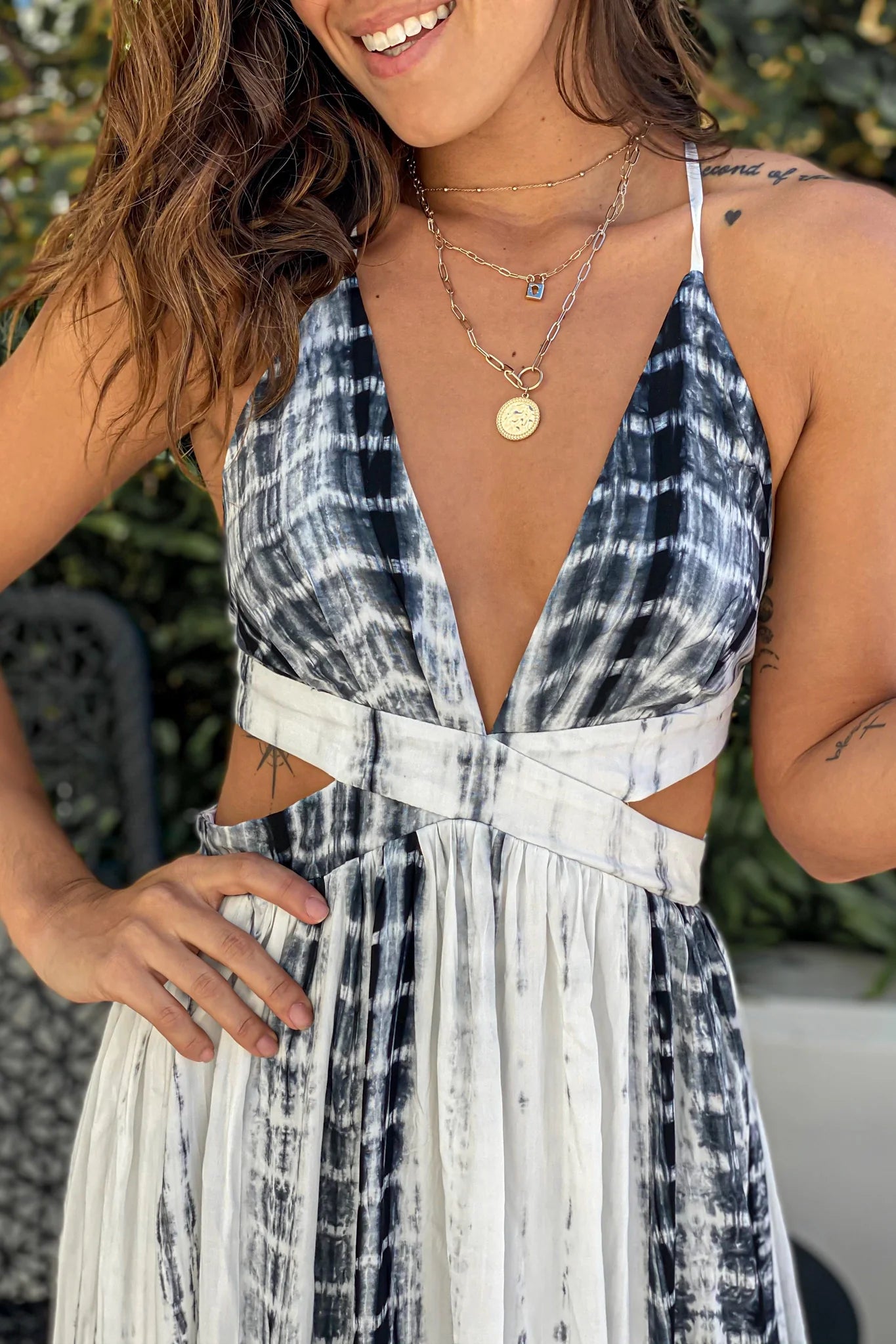Black Tie Dye Cut Out Maxi Dress
