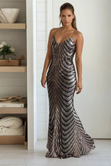 Black And Gold Sequin Mermaid Maxi Dress