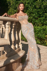 Sabrina Gown Silver Nude Sparkling Strapless Dress