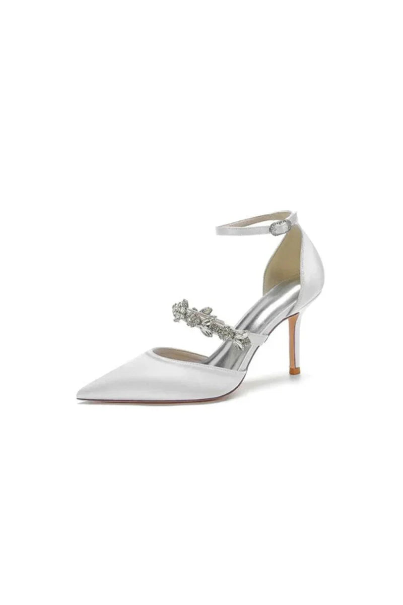 Crystal Strap Pointed Toe Satin High Heels
