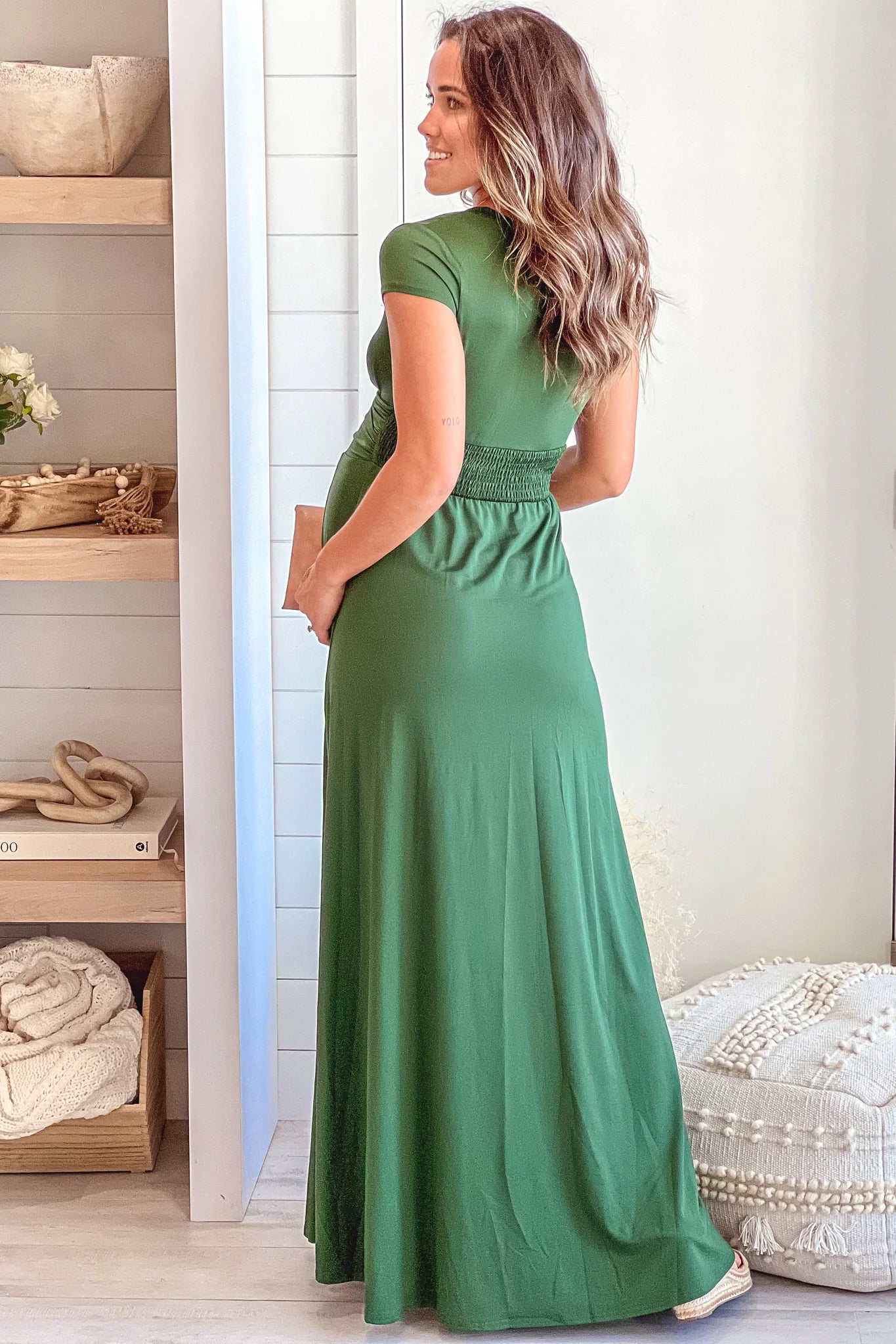 Hunter Green Maternity Maxi Dress with Slit