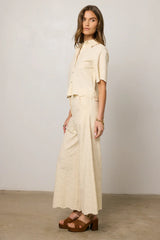 Perrie Floral Wide Leg Pants in Cream FINAL SALE