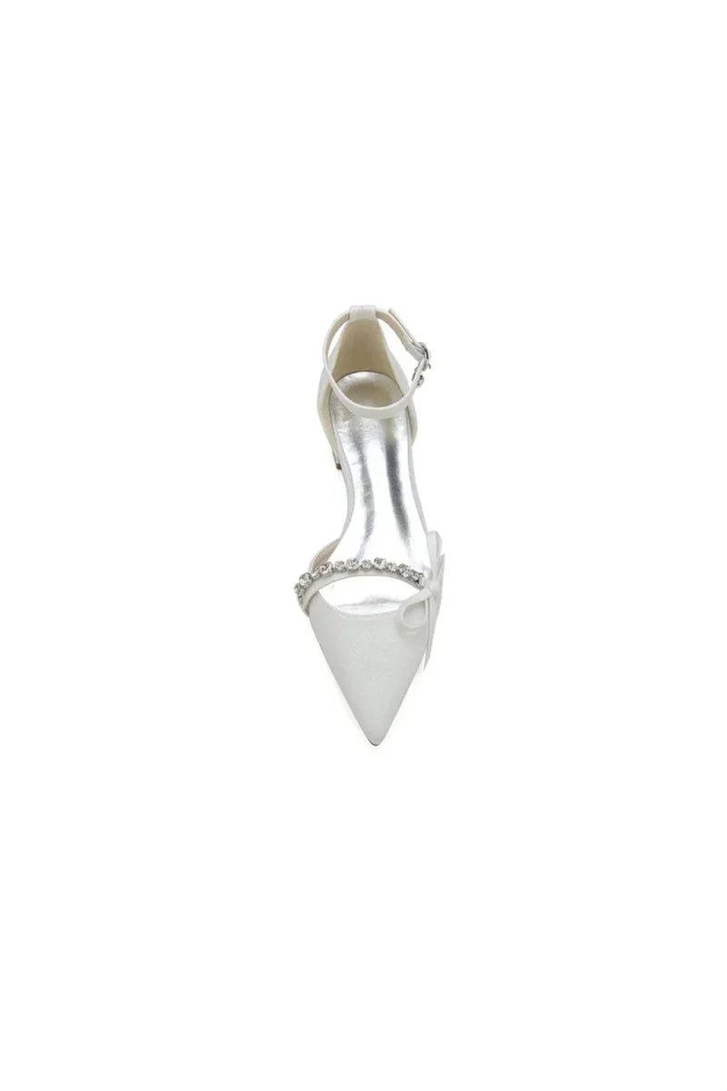Glitter Pointed Toe Low Heels Wedding Shoes with Bow