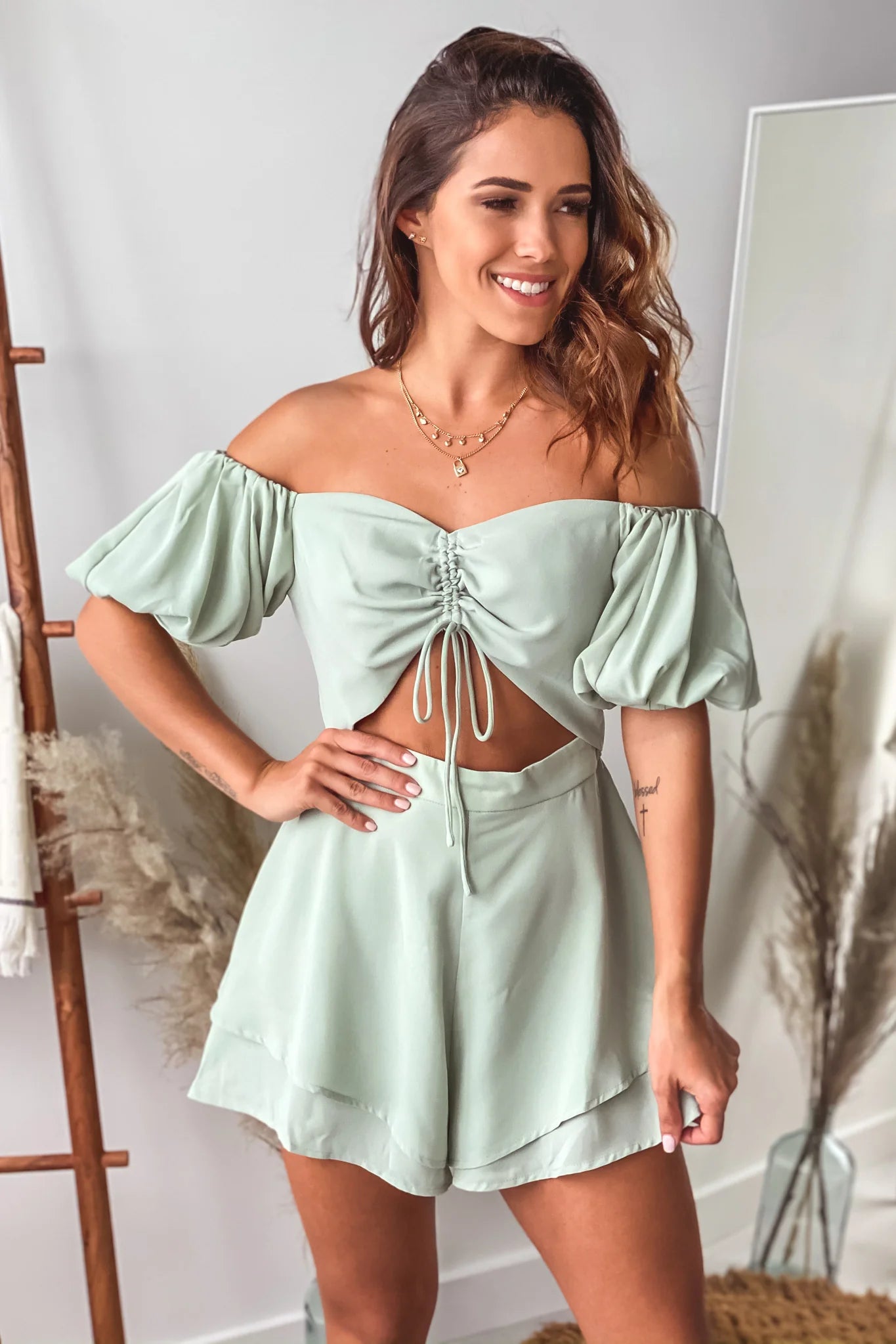 Sage Tie Front Romper
