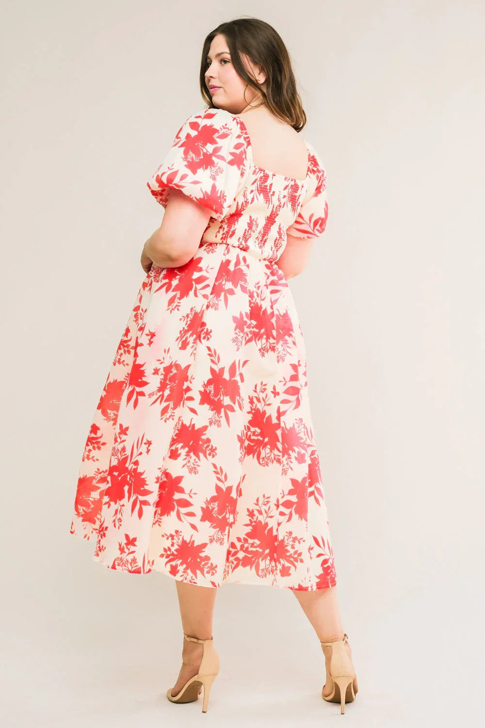 COTTAGE GARDEN PUFF SLEEVE MIDI DRESS RED
