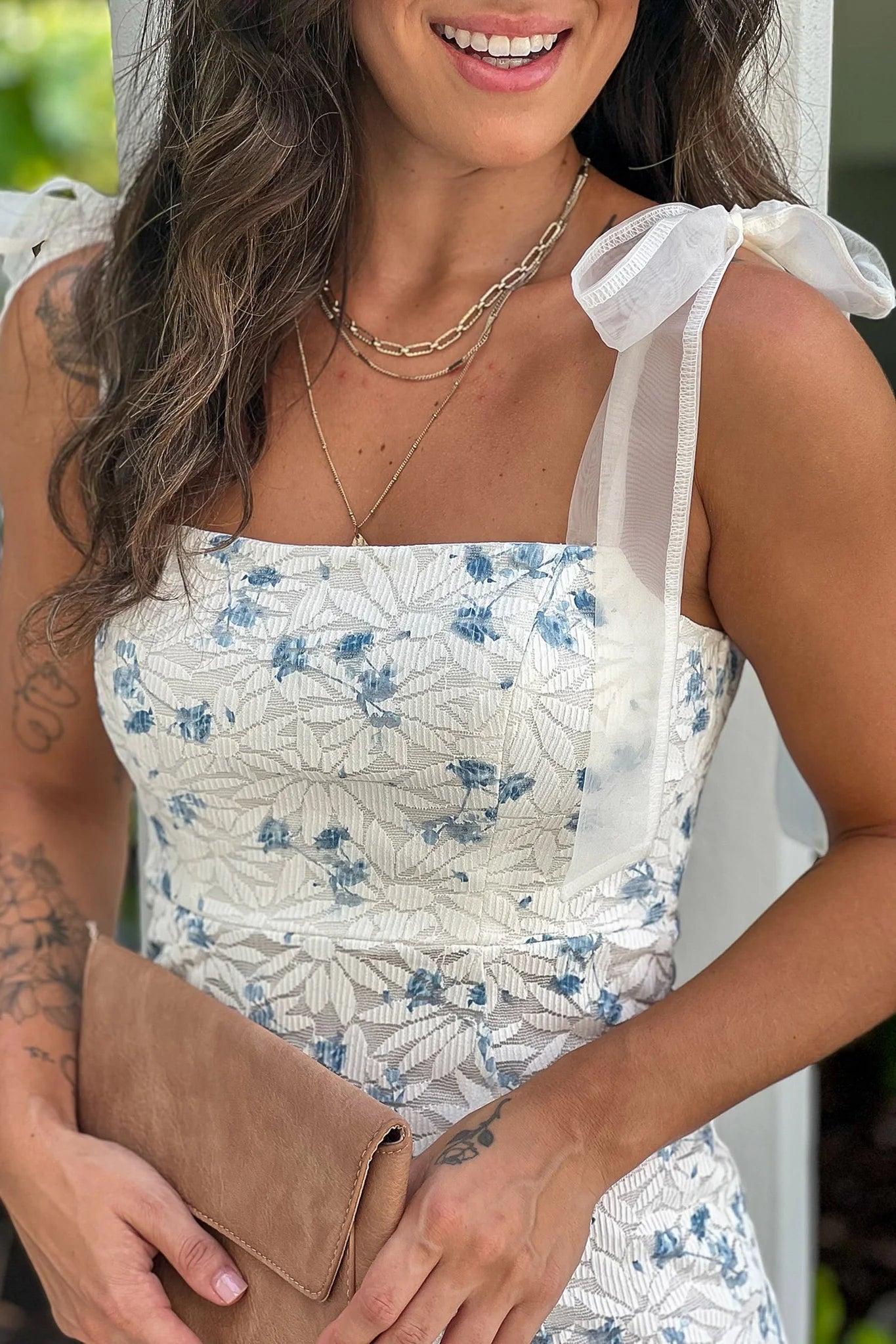Ivory And Blue Floral Midi Dress