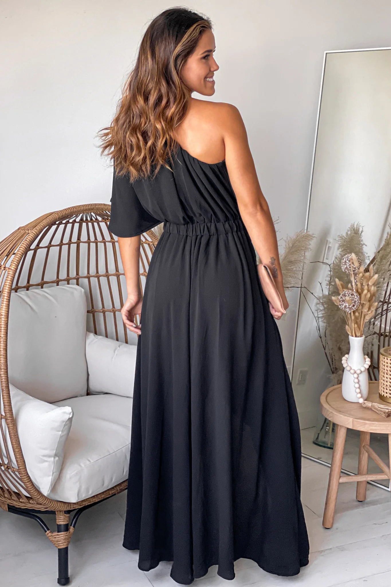 Black One Shoulder High Low Dress