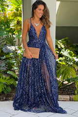 Navy Maxi Dress With Sequins