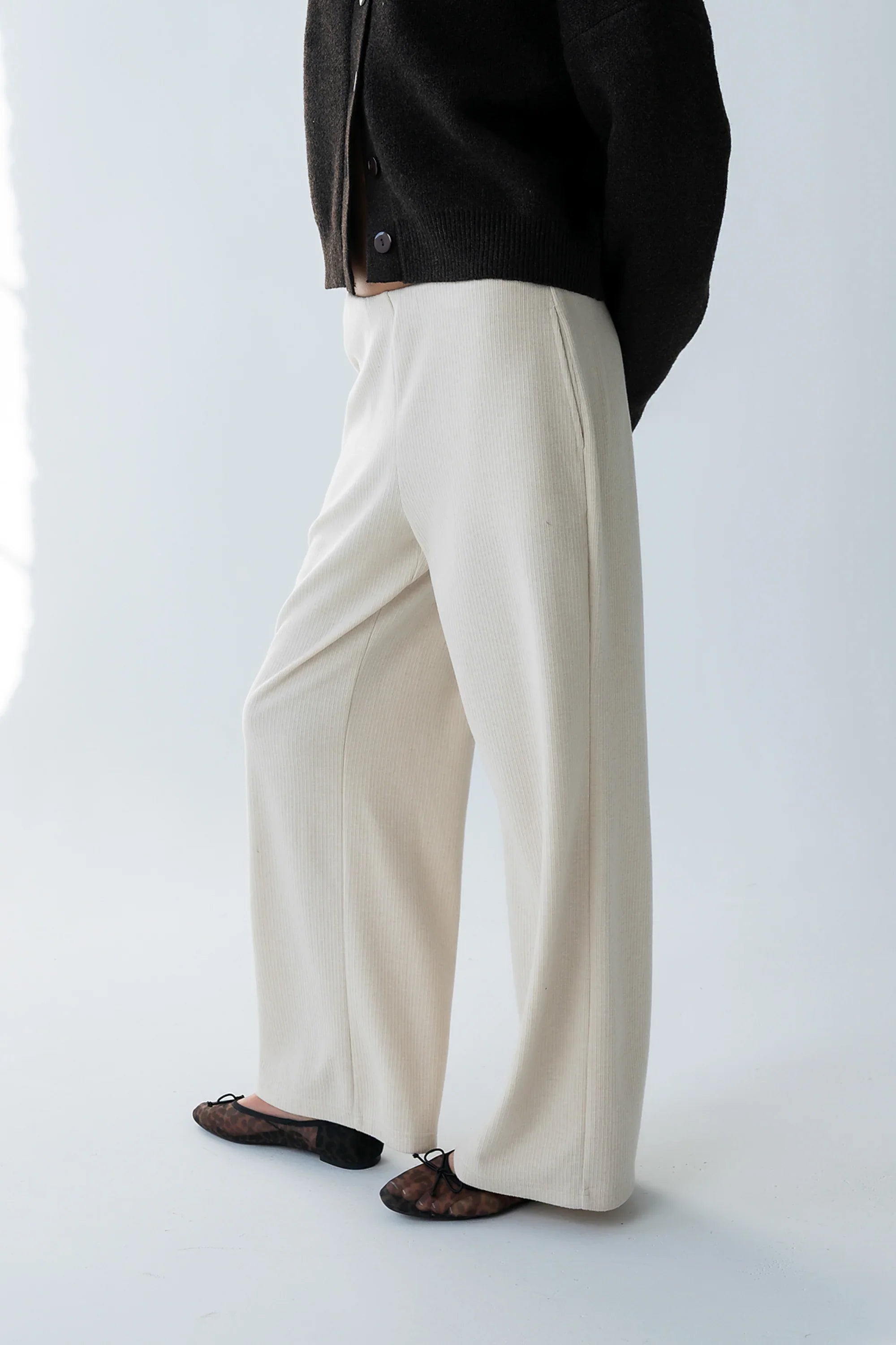 Ronda Ribbed Wide Leg Pants in Oatmeal