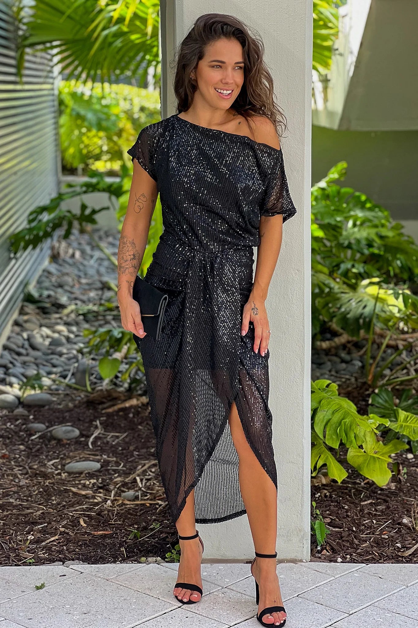 Black One Shoulder Sequin Dress