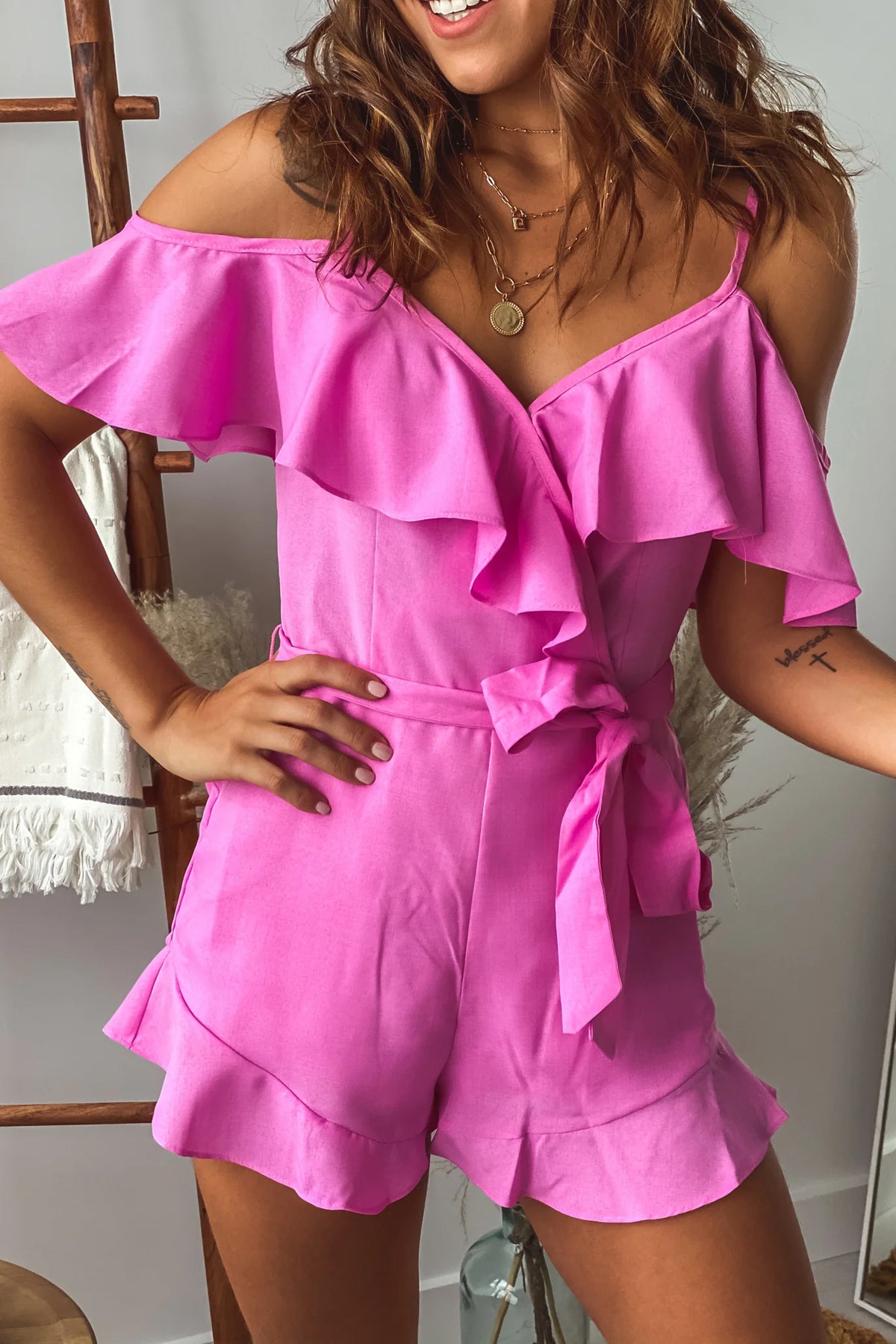 Berry Romper with Ruffle Details