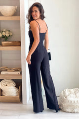 Black Jumpsuit With Rhinestone Trim